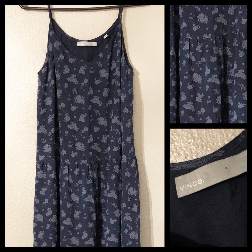 VINCE l navy blue floral maxi dress size M
